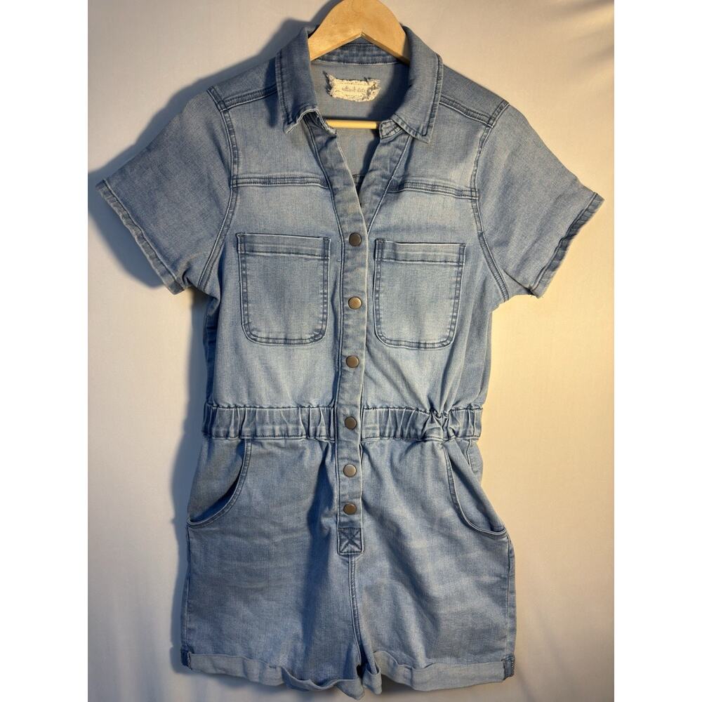 Altar’d State Y2K Denim Utility Romper Womens L‎ Snap Front Elastic Waist